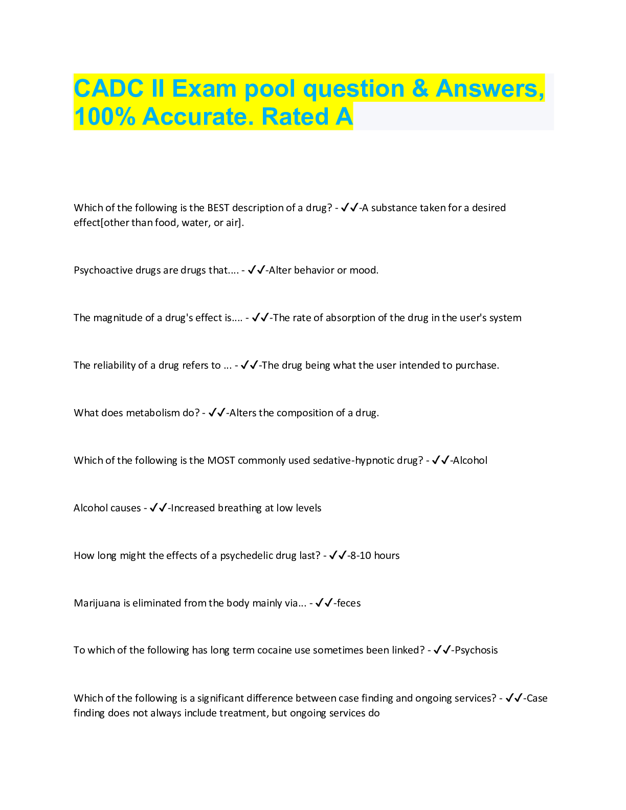 Preview image for CADC II Exam pool question & Answers,  100% Accurate. Rated A